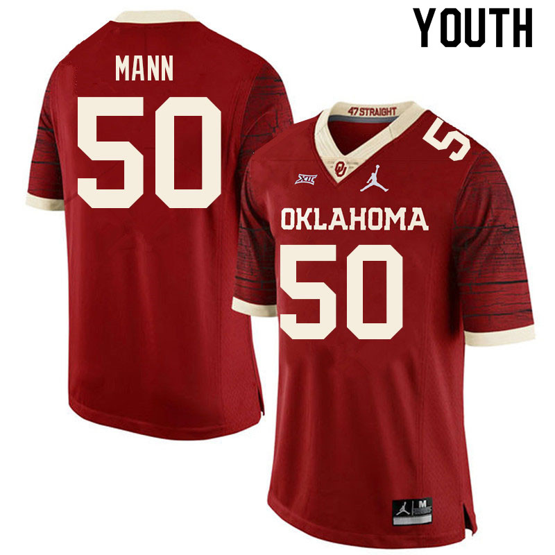 Youth #50 Jake Mann Oklahoma Sooners College Football Jerseys Sale-Retro
